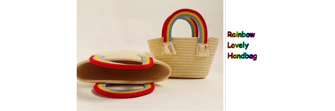 Rainbow Lovely Straw Knitted Handbag